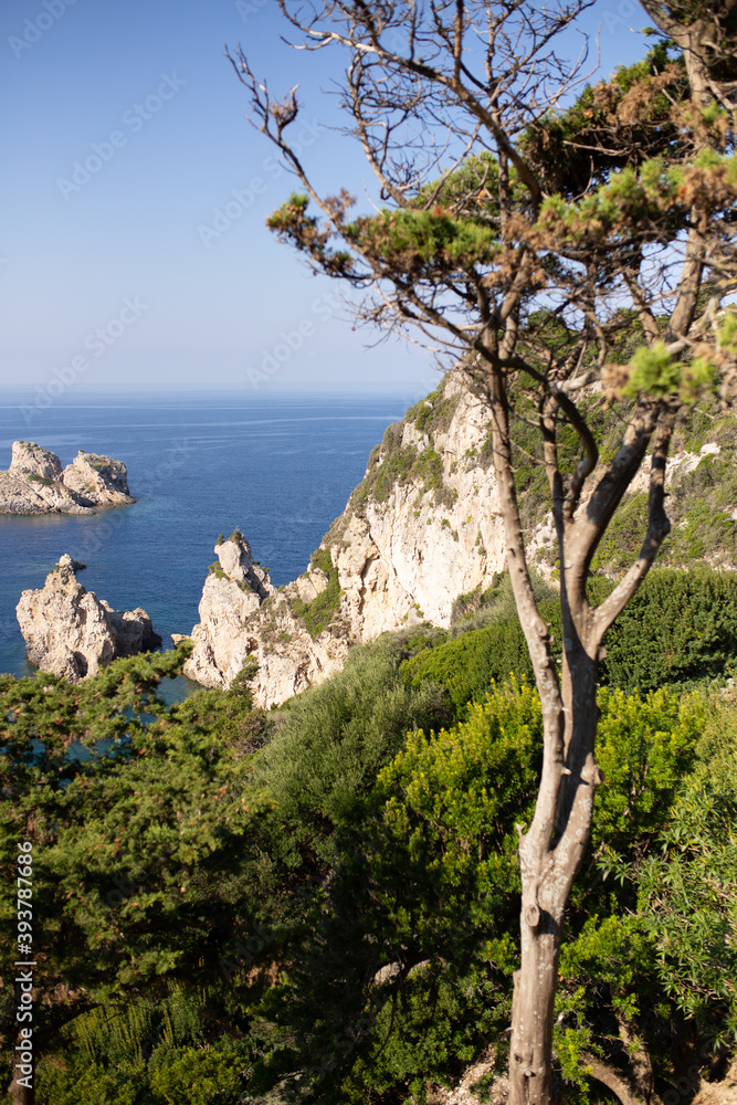 Top view of hilly mountains and sea Top view of hilly mountains and sea