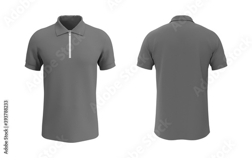 Blank collared shirt mockup with half zip, front, side and back views, tee design presentation for print, 3d rendering, 3d illustration