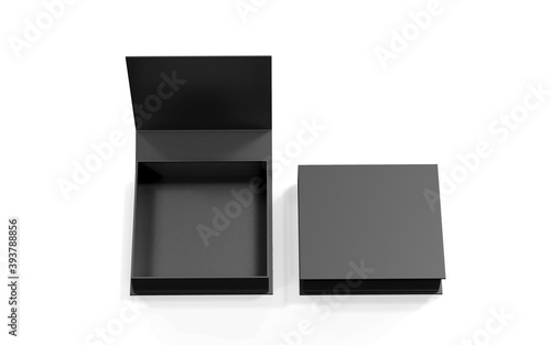 Fotografie, Tablou Black blank hard cardboard box mock up template, 3d illustration.