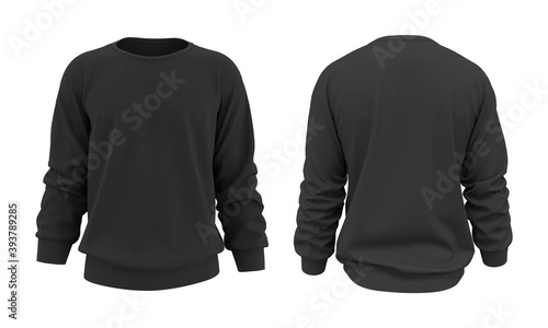 Blank sweatshirt mock up in front, and back views, isolated on white, 3d rendering, 3d illustration