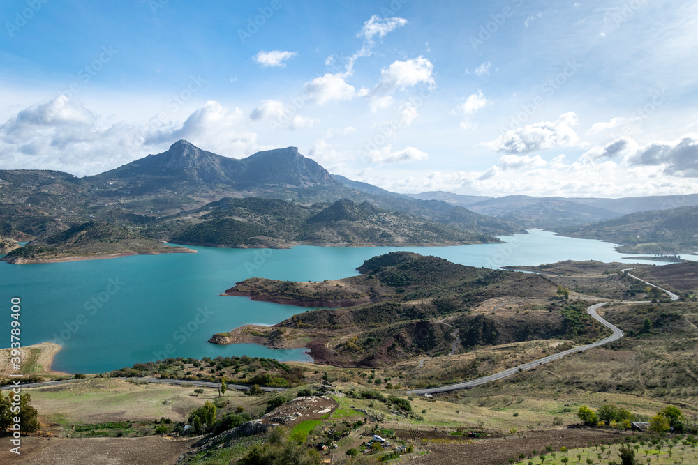 a beautiful scene of the tranquil hills and lakes of Zahara de la Sierra