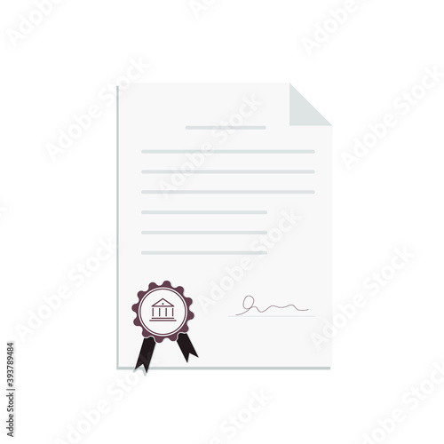 A document marked with a quality mark that guarantees its authenticity and reliability, the signature of the manager. Vector illustration, flat minimal design, isolated on white background, eps 10.