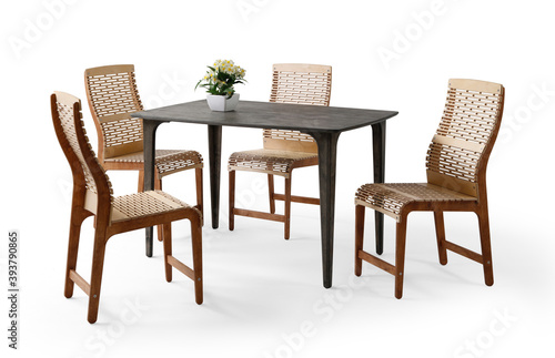 Modern wooden dining table on white background