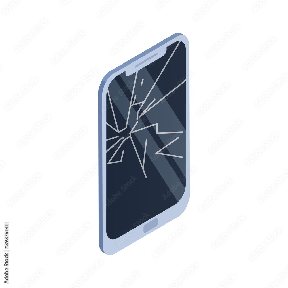 Vecteur Stock Tablet with crashed screen. Damaged smartphone with