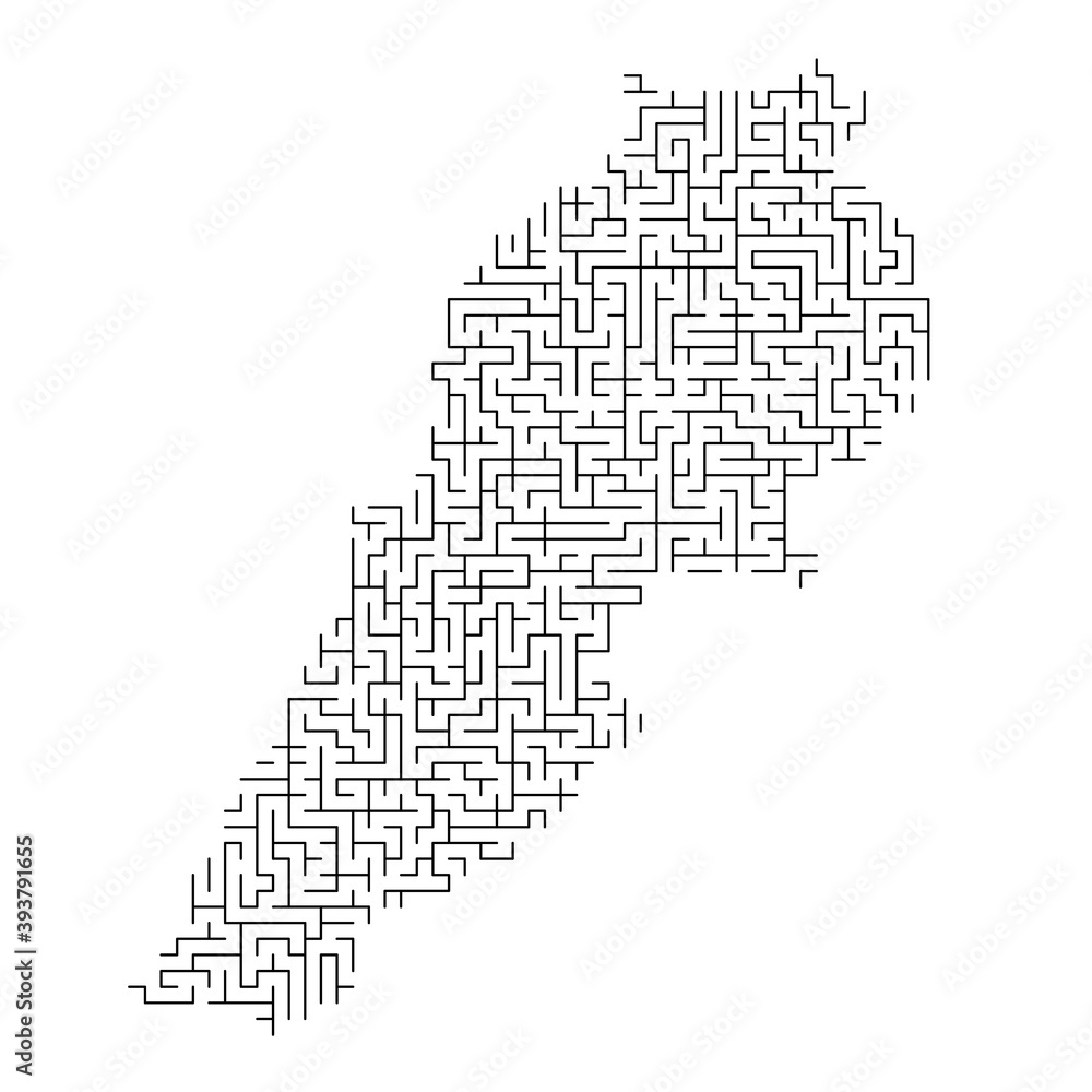 Lebanon map from black pattern of the maze grid. Vector illustration...