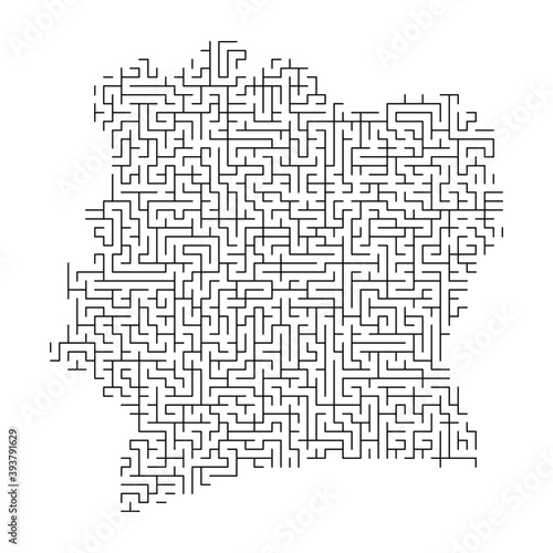 Ivory Coast map from black pattern of the maze grid. Vector illustration.