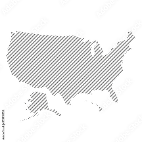 United States of America, USA map from pattern of black slanted parallel lines. Vector illustration.