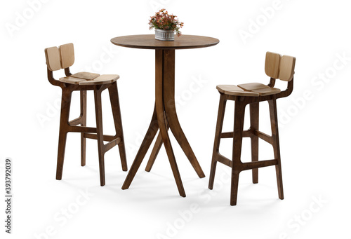 Modern wooden dining table on white background