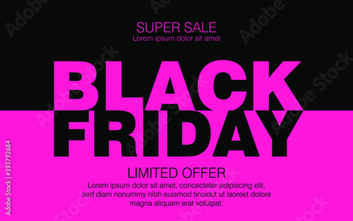 Black friday super sale banner with black and purple background