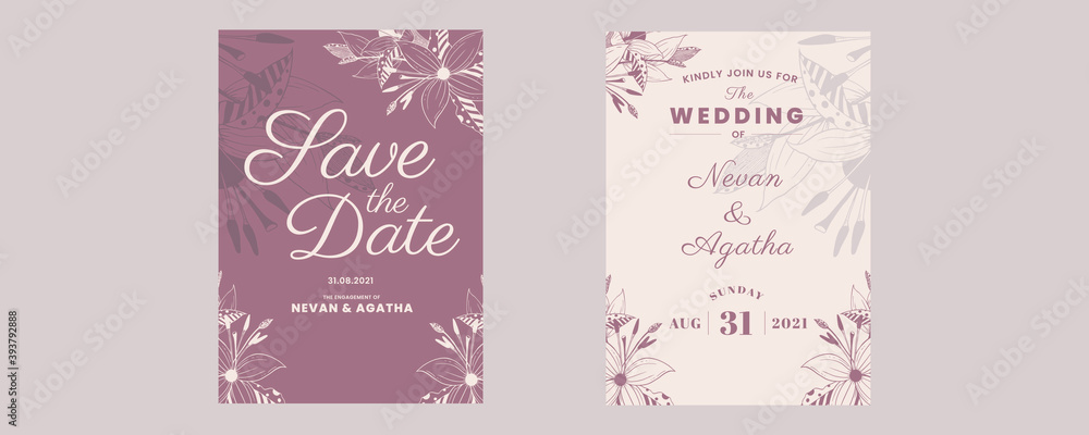 Elegant hand drawing wedding invitation floral design Elegant hand drawing wedding invitation floral design