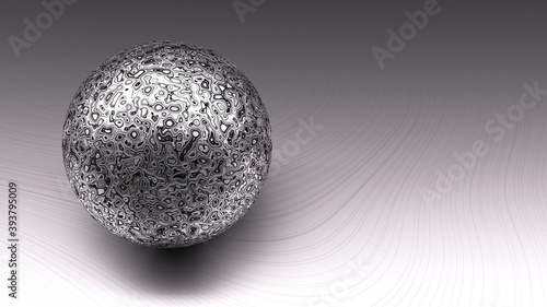 Abstract geometric background. A sphere with a texture. Monochrome illustration. 3D image.Black and white.