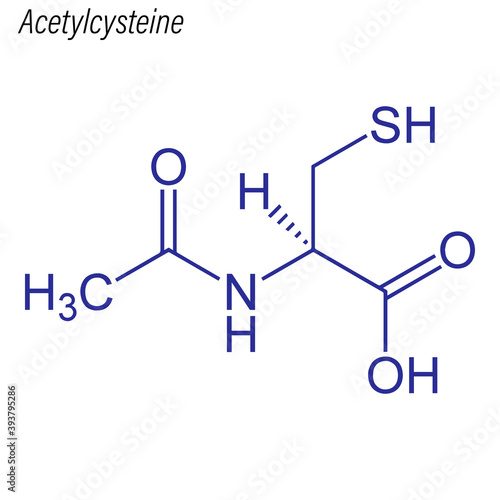 Vector Skeletal formula of Acetylcysteine. Drug chemical molecule.