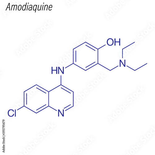 Vector Skeletal formula of Amodiaquine. Drug chemical molecule.