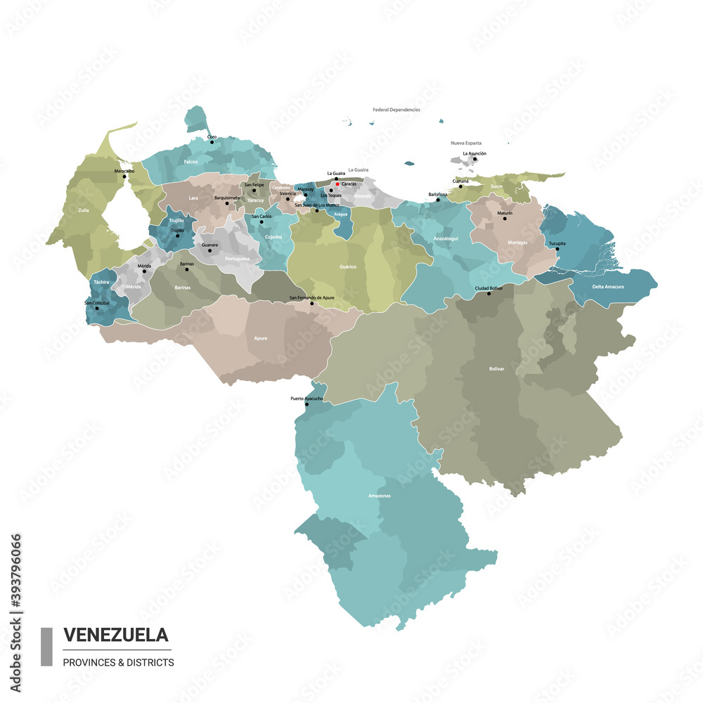 Vetor De Venezuela Higt Detailed Map With Subdivisions Administrative