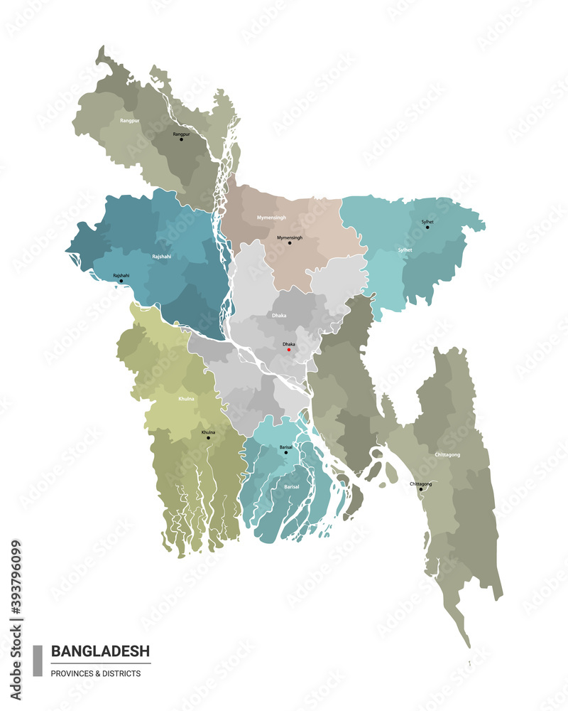 Bangladesh Higt Detailed Map With Subdivisions. Administrative Map Of ...