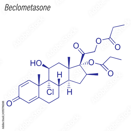 Vector Skeletal formula of Beclometasone. Drug chemical molecule.