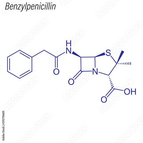 Vector Skeletal formula of Benzylpenicillin. Drug chemical molecule.