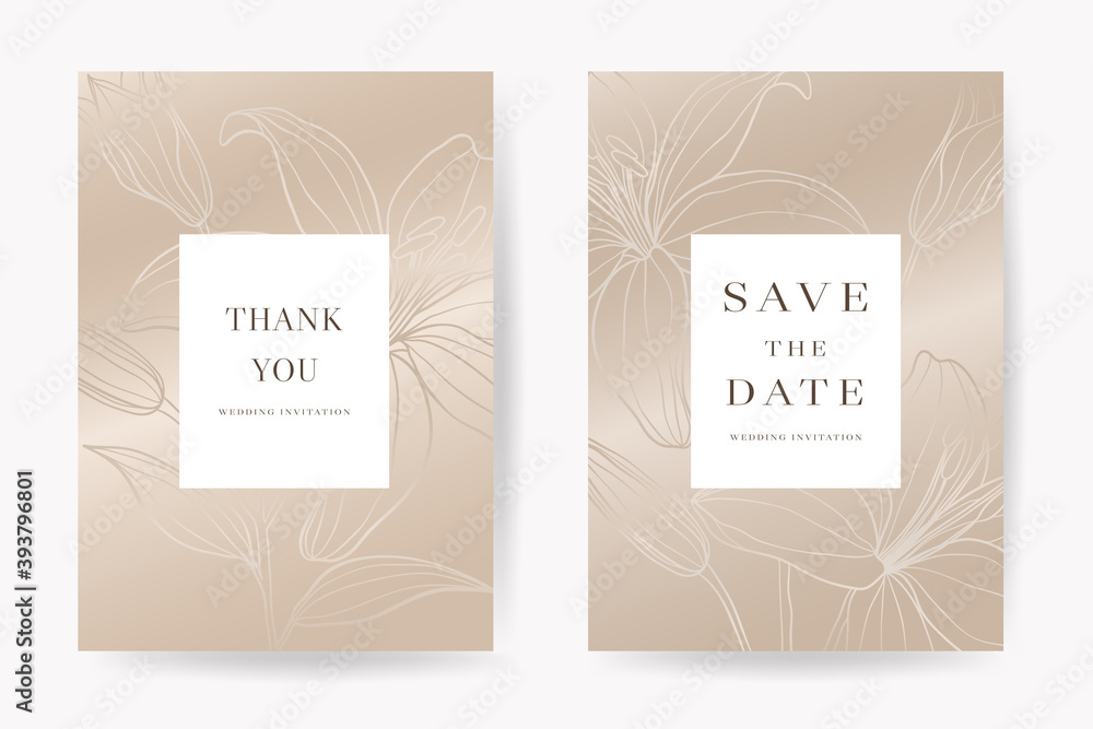 Luxury Gold Floral wedding vector template. Save the date, Thank you