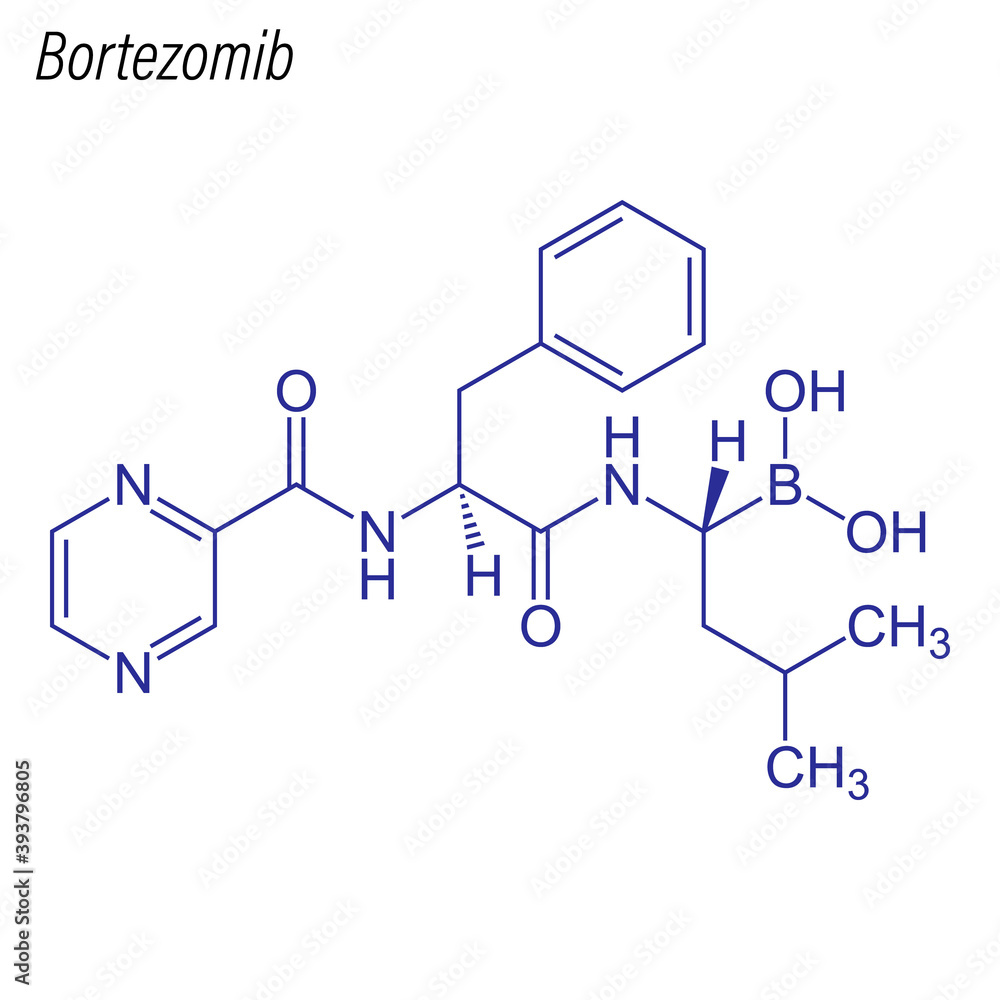Vector Skeletal formula of Bortezomib. Drug chemical molecule.