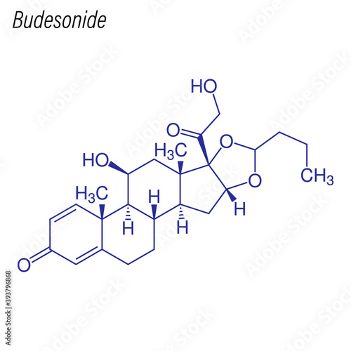 Vector Skeletal formula of Budesonide. Drug chemical molecule.