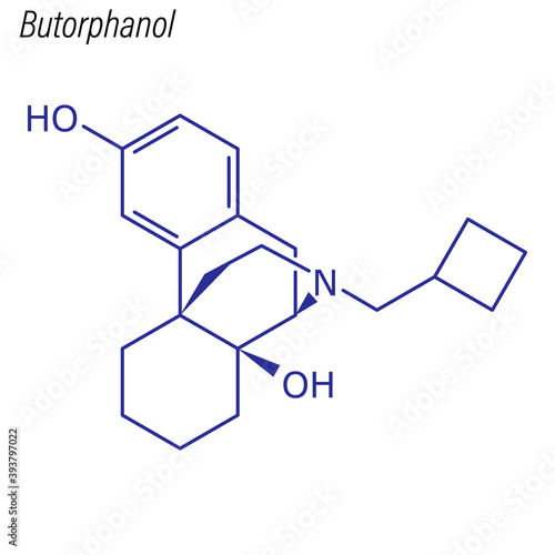 Vector Skeletal formula of Butorphanol. Drug chemical molecule.