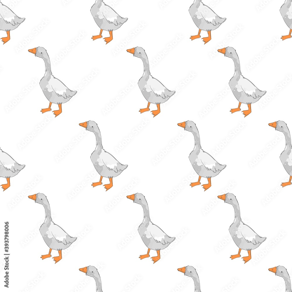 Fototapeta premium Seamless pattern hand drawn cute goose vector illustration