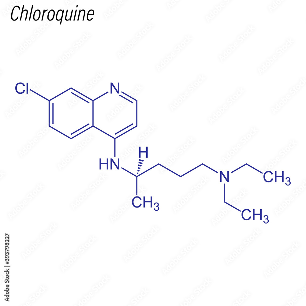 Vector Skeletal formula of Chloroquine. Drug chemical molecule. Vector Skeletal formula of Chloroquine. Drug chemical molecule.