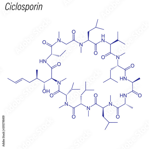 Vector Skeletal formula of Ciclosporin. Drug chemical molecule.