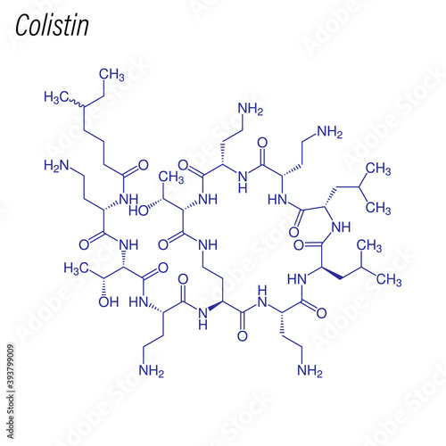 Vector Skeletal formula of Colistin. Drug chemical molecule. photo
