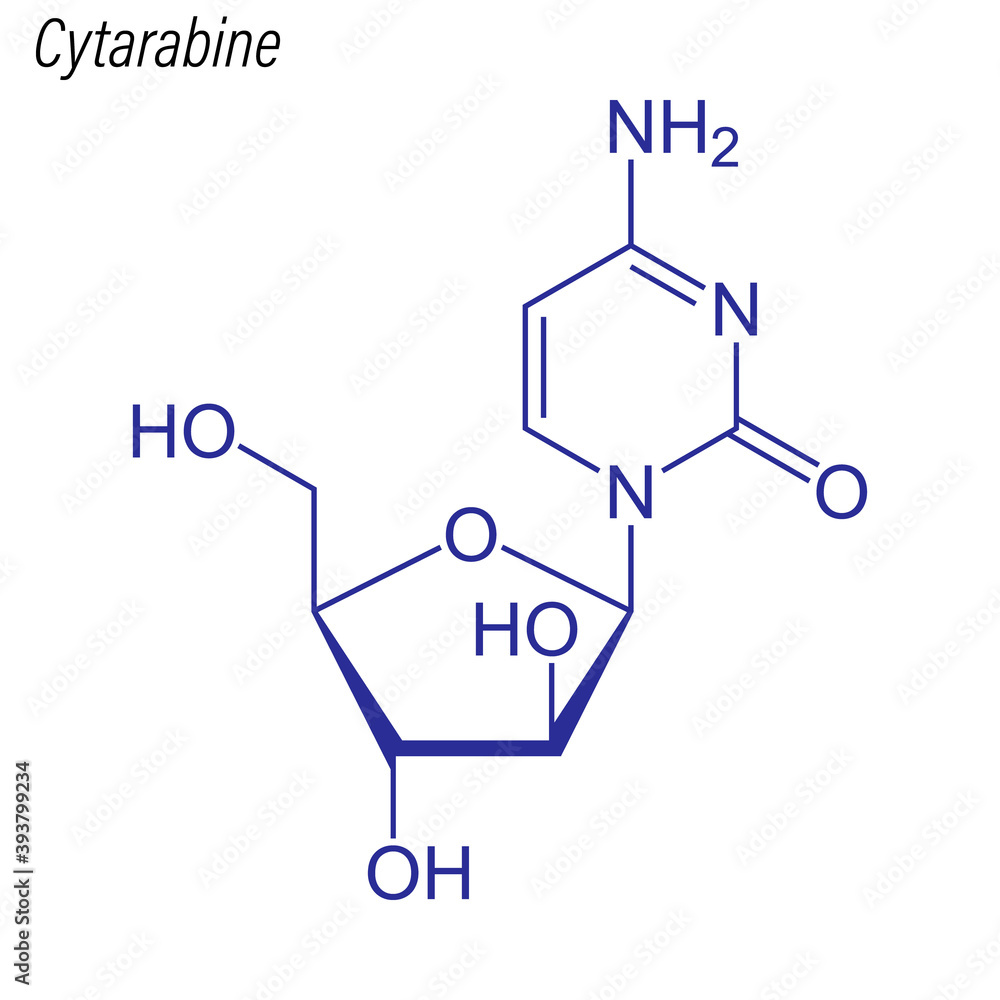 Vector Skeletal formula of Cytarabine. Drug chemical molecule. Vector Skeletal formula of Cytarabine. Drug chemical molecule.