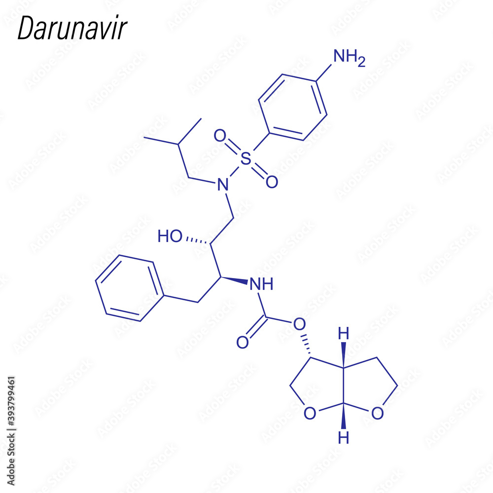 Vector Skeletal formula of Darunavir. Drug chemical molecule.