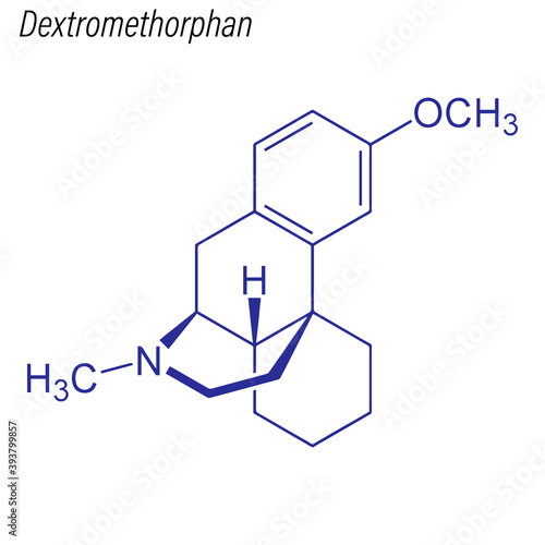 Vector Skeletal formula of Dextromethorphan. Drug chemical molecule.
