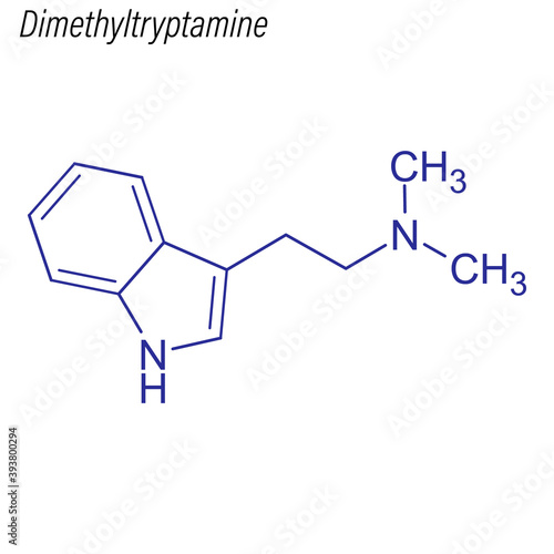 Vector Skeletal formula of Dimethyltryptamine. Drug chemical molecule.