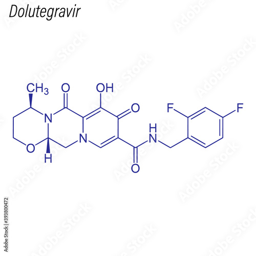 Vector Skeletal formula of Dolutegravir. Drug chemical molecule.