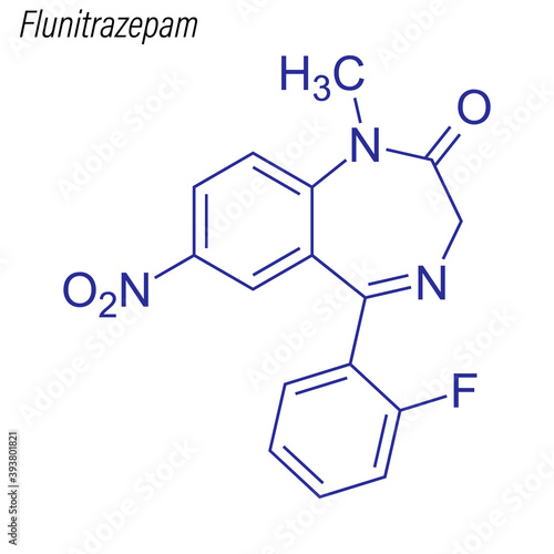 Vector Skeletal formula of Flunitrazepam. Drug chemical molecule.
