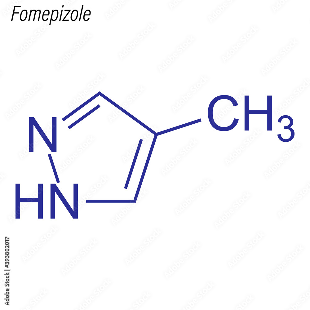 Vector Skeletal formula of Fomepizole. Drug chemical molecule. Vector Skeletal formula of Fomepizole. Drug chemical molecule.