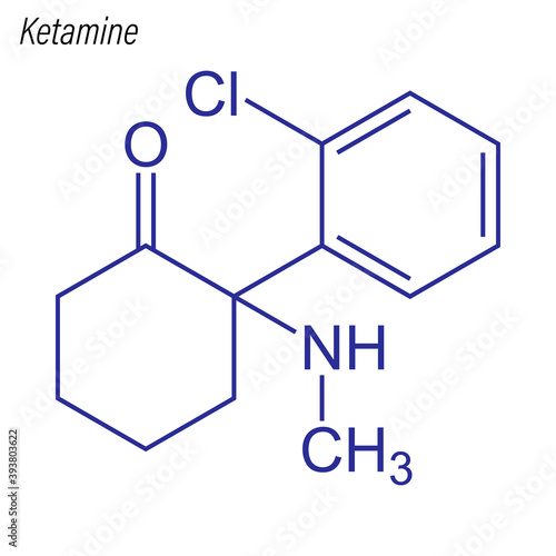 Vector Skeletal formula of Ketamine. Drug chemical molecule.