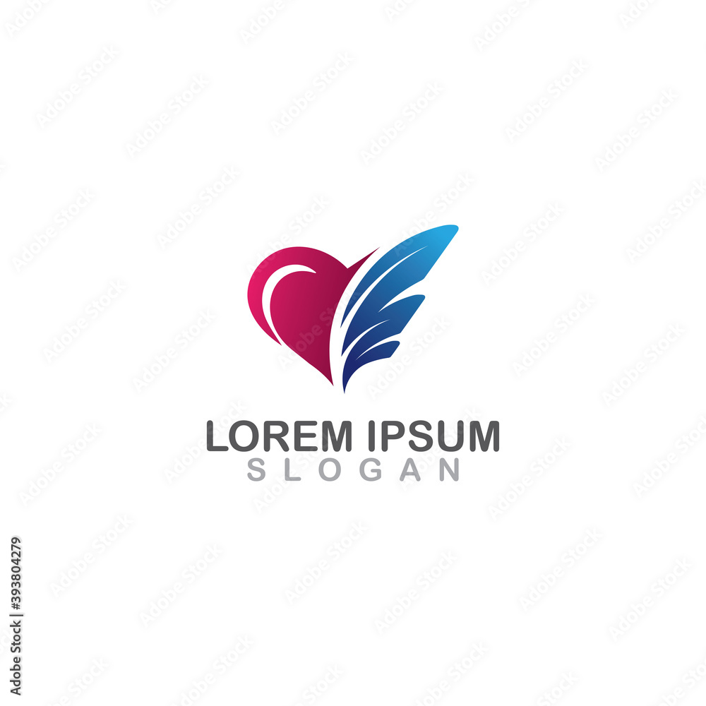 Heart wings flying icon on white background isolated logo design Heart wings flying icon on white background isolated logo design