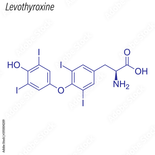 Vector Skeletal formula of Levothyroxine. Drug chemical molecule.
