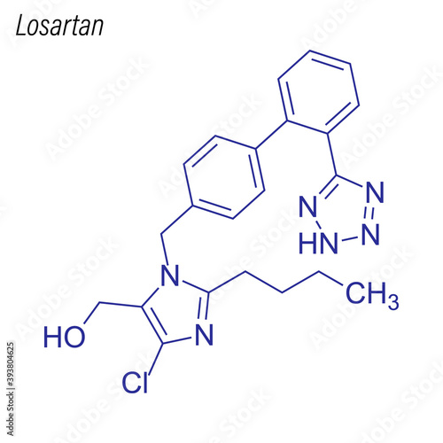 Vector Skeletal formula of Losartan. Drug chemical molecule. photo