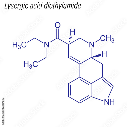 Vector Skeletal formula of Lysergic acid diethylamide. Drug chemical molecule.