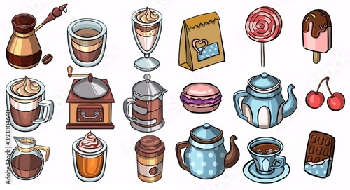 set of cookies and coffee icons for websites isolated on white background. Vector illustration