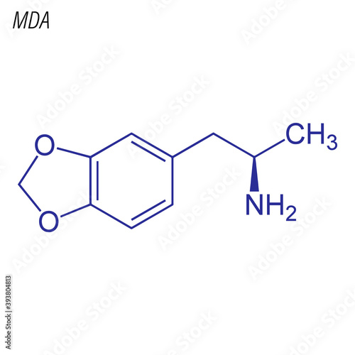 Vector Skeletal formula of MDA. Drug chemical molecule.