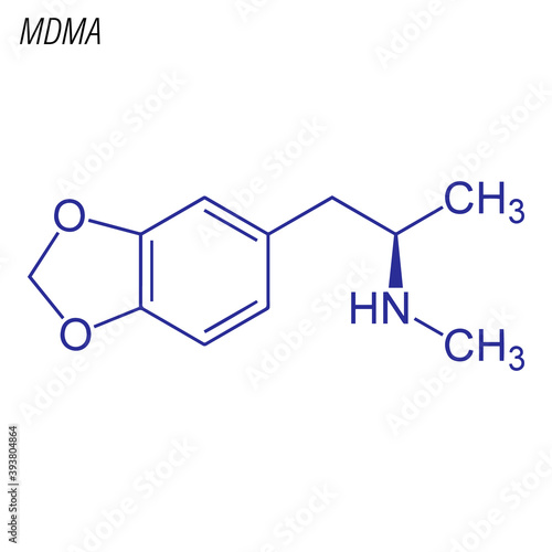 Vector Skeletal formula of MDMA. Drug chemical molecule.