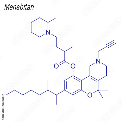 Vector Skeletal formula of Menabitan. Drug chemical molecule.