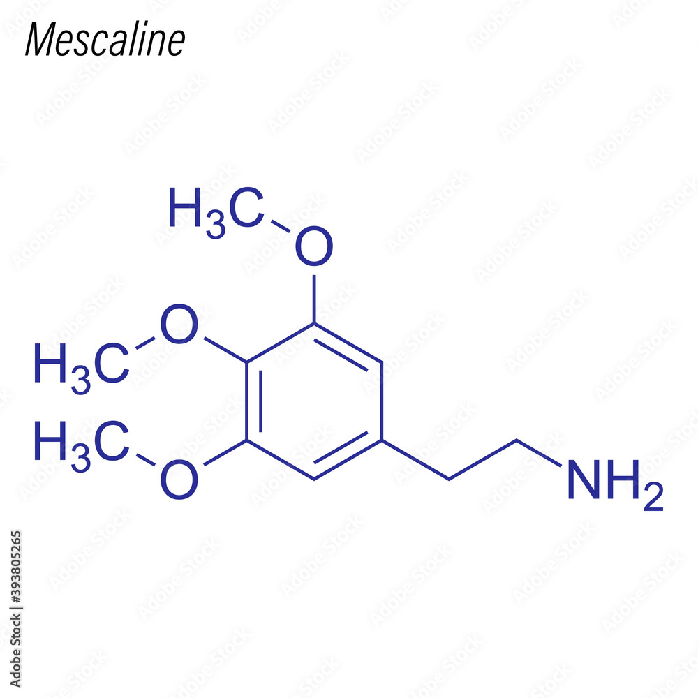 Vector Skeletal formula of Mescaline. Drug chemical molecule.