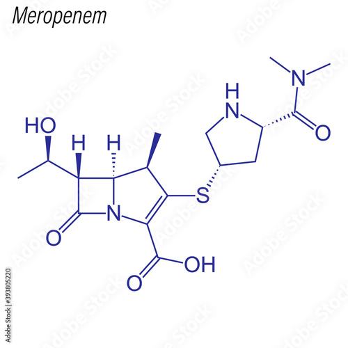 Vector Skeletal formula of Meropenem. Drug chemical molecule.