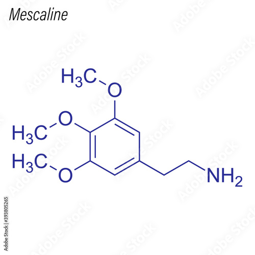 Vector Skeletal formula of Mescaline. Drug chemical molecule.