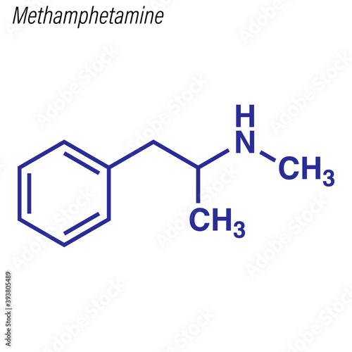 Vector Skeletal formula of Methamphetamine. Drug chemical molecule.