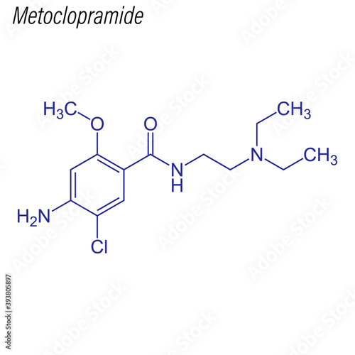 Vector Skeletal formula of Metoclopramide. Drug chemical molecule.